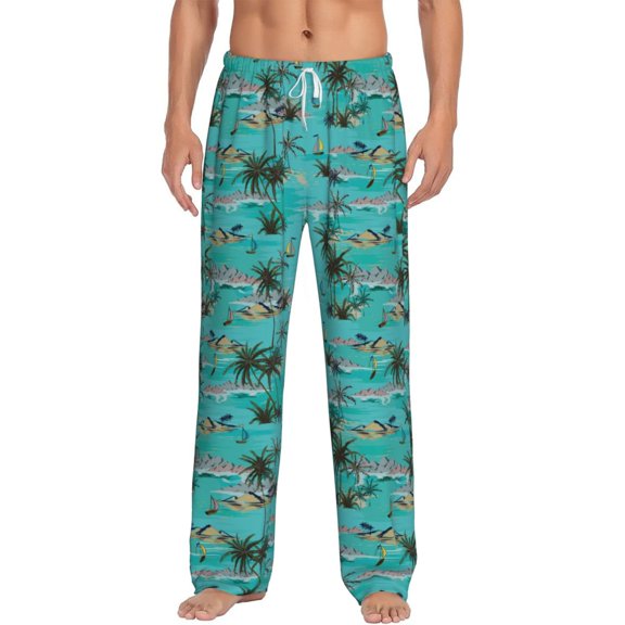 Bixox Men's Hawaii Palms Patterned Pajama Pants with Pockets Lounge Clothes for Home