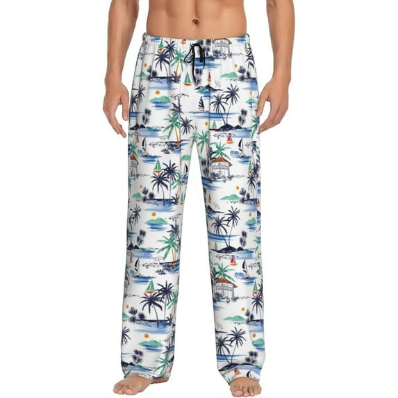 Bixox Men's Hawaii Palms Patterned Pajama Pants with Pockets Lounge Clothes for Home