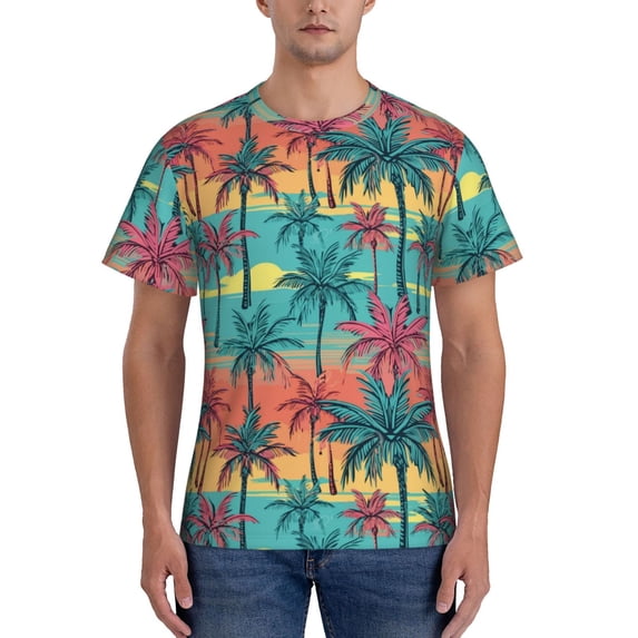 Bixox Men's Hawaii Palms Printed Short Sleeve Skinny Athletic T-Shirt