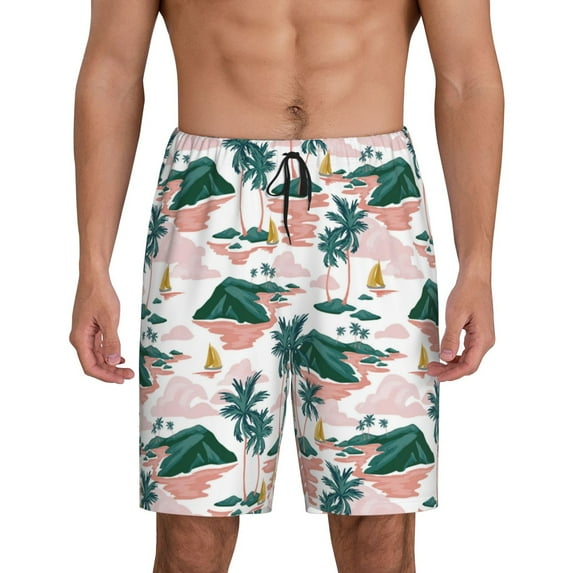 Bixox Men's Hawaii Palms printed lightweight casual shorts, soft sleep shorts with pockets.