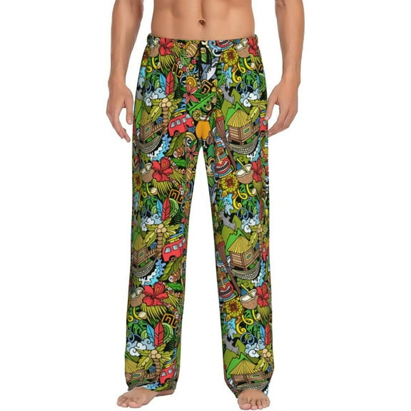 Bixox Men's Hawaiian Culture Symbols 1 Patterned Pajama Pants with Pockets Lounge Clothes for Home