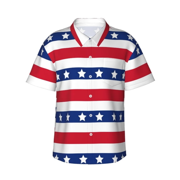 Bixox Men's Hawaiian Shirts Men's American Patriotic Stars And Stripes Print Short-Sleeve Shirt-Medium