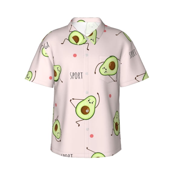 Bixox Men's Hawaiian Shirts Men's Avocado Doing Sport Yoga Print Short-Sleeve Shirt-Small