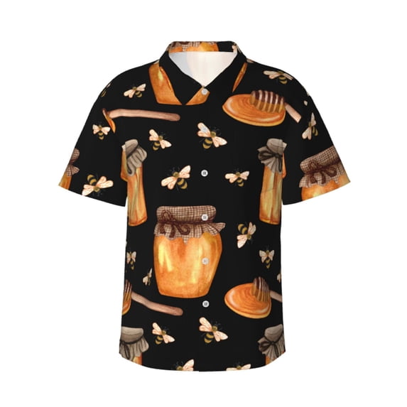 Bixox Men's Hawaiian Shirts Men's Bee and Honey Print Short-Sleeve Shirt-Small