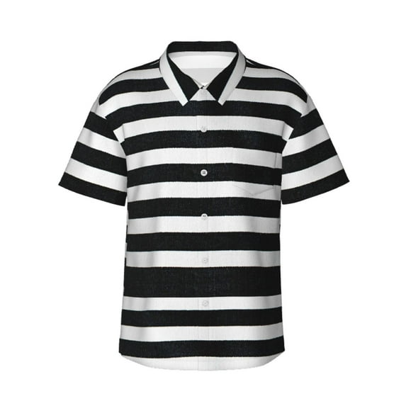 Bixox Men's Hawaiian Shirts Men's Black And White Stripes Print Short-Sleeve Shirt-Small
