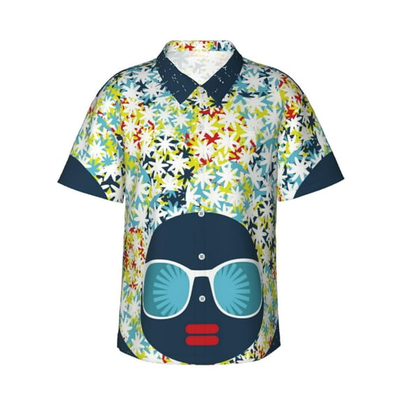 Bixox Men's Hawaiian Shirts Men's Black Head Woman with Marijuana Hair Print Short-Sleeve Shirt-Small