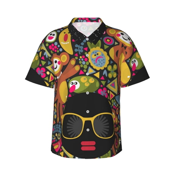 Bixox Men's Hawaiian Shirts Men's Black Head Woman with Monkey Hair,African Women Print Short-Sleeve Shirt-3X-Large