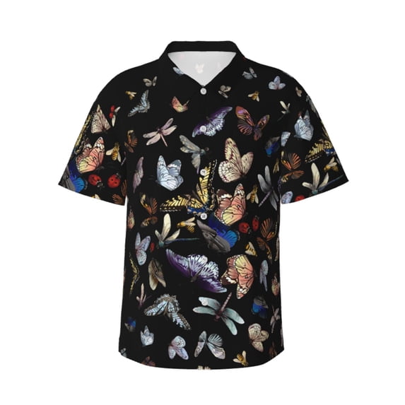 Bixox Men's Hawaiian Shirts Men's Butterfly1 Print Short-Sleeve Shirt-Small