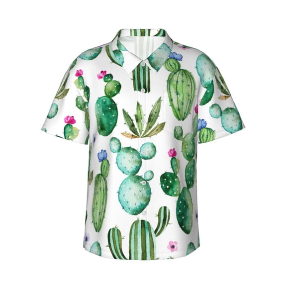 Bixox Men's Hawaiian Shirts Men's Cactus Plants1 Print Short-Sleeve Shirt-X-Large
