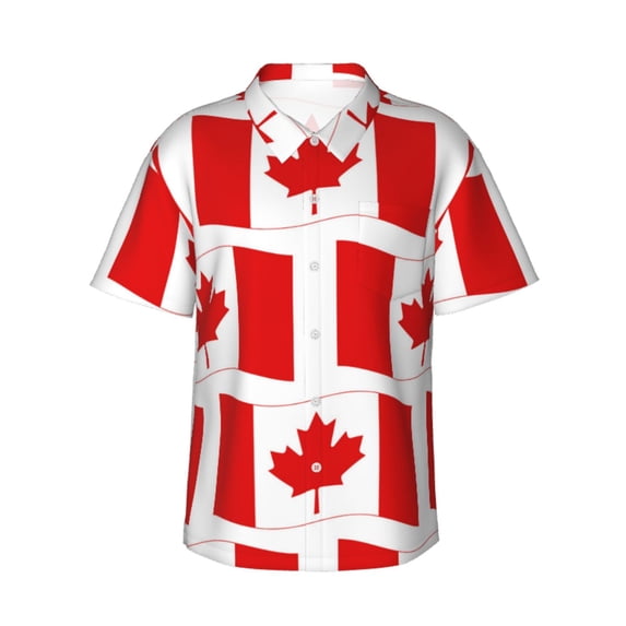 Bixox Men's Hawaiian Shirts Men's Canada Print Short-Sleeve Shirt-Large