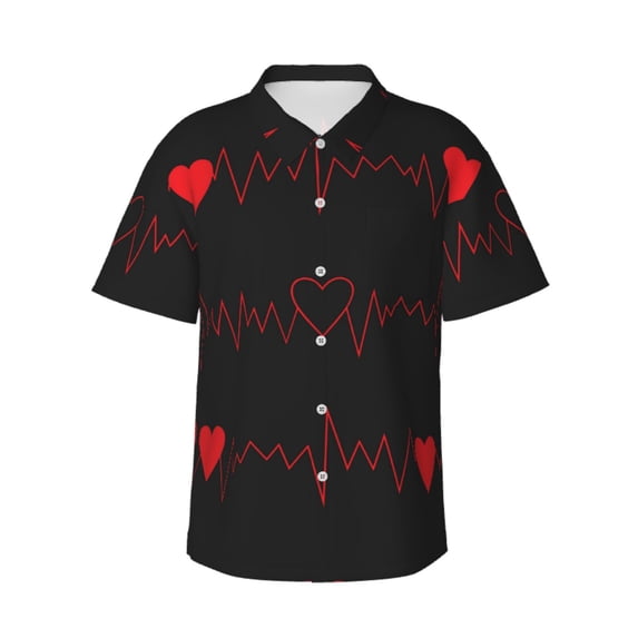 Bixox Men's Hawaiian Shirts Men's Cardiogram and Heart Print Short-Sleeve Shirt-Medium