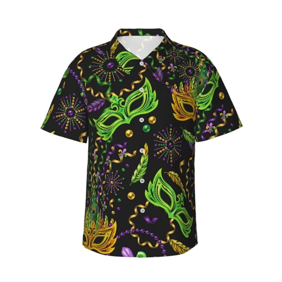 Bixox Men's Hawaiian Shirts Men's Carnival Mardi Gras3 Print Short-Sleeve Shirt-3X-Large