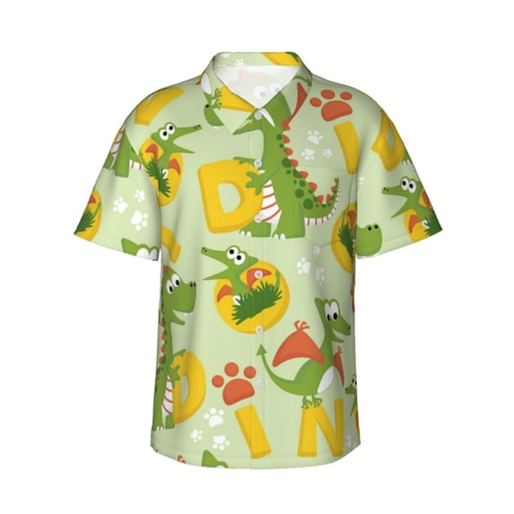 Bixox Men's Hawaiian Shirts Men's Cartoon Dinosaurs Print Short-Sleeve Shirt-X-Large