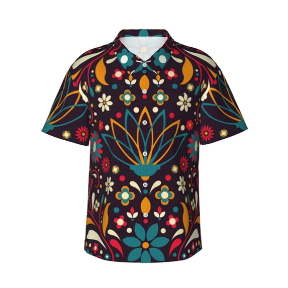 Bixox Men's Hawaiian Shirts Men's Colorful Mexican2 Print Short-Sleeve Shirt-Small