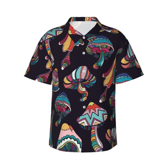 Bixox Men's Hawaiian Shirts Men's Colorful Mushrooms in Doodle Style Print Short-Sleeve Shirt-3X-Large