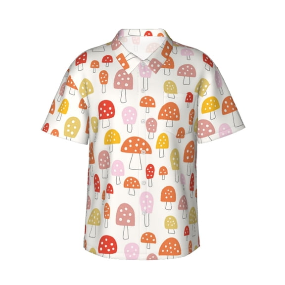 Bixox Men's Hawaiian Shirts Men's Cute Cartoon Mushrooms Print Short-Sleeve Shirt-XX-Large