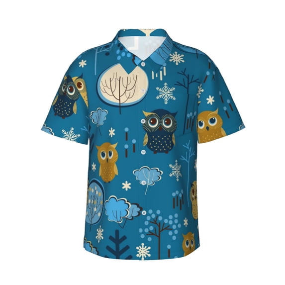 Bixox Men's Hawaiian Shirts Men's Cute Colorful Owls And Trees Print Short-Sleeve Shirt-3X-Large