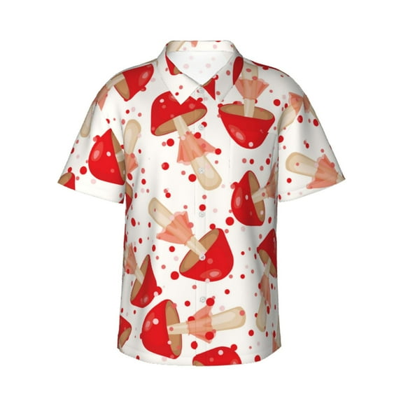 Bixox Men's Hawaiian Shirts Men's Cute Mushroom Print Short-Sleeve Shirt-XX-Large