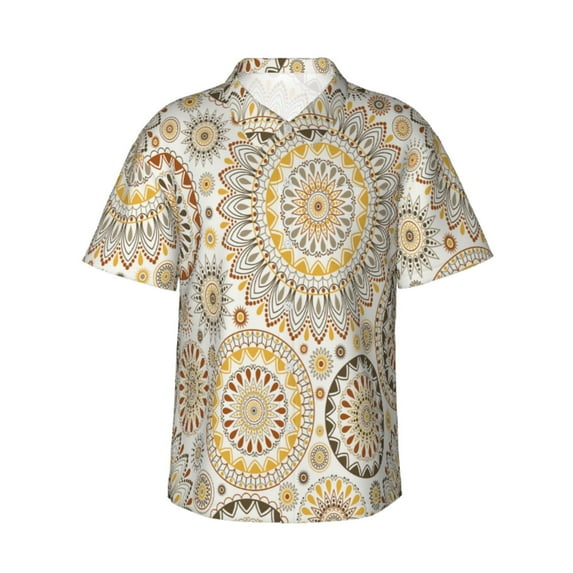 Bixox Men's Hawaiian Shirts Men's Flowers and Leaves Print Short-Sleeve Shirt-Small