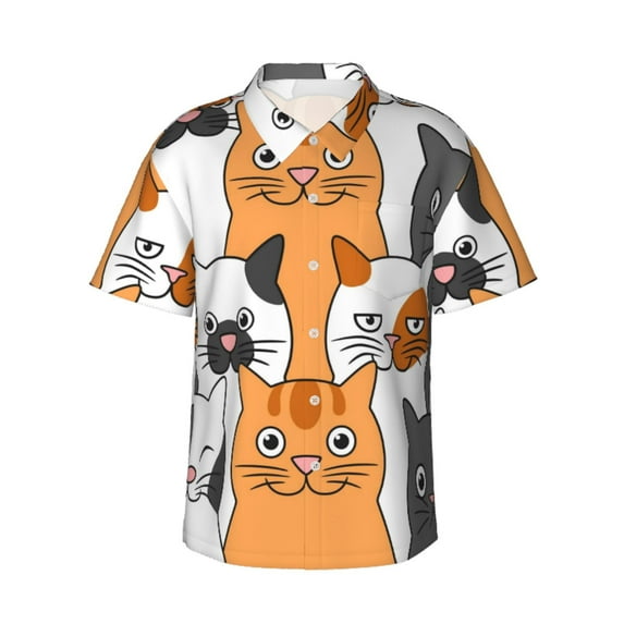 Bixox Men's Hawaiian Shirts Men's Funny Cats Print Short-Sleeve Shirt-X-Large