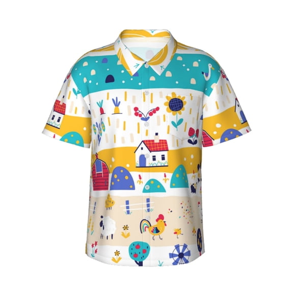 Bixox Men's Hawaiian Shirts Men's Funny Farm Print Short-Sleeve Shirt-Large