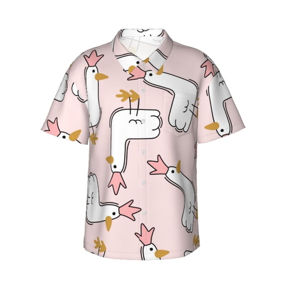 Bixox Men's Hawaiian Shirts Men's Goose Queen Print Short-Sleeve Shirt-Medium