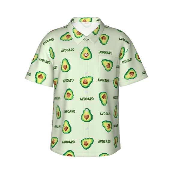Bixox Men's Hawaiian Shirts Men's Green Avocado Print Short-Sleeve Shirt-3X-Large