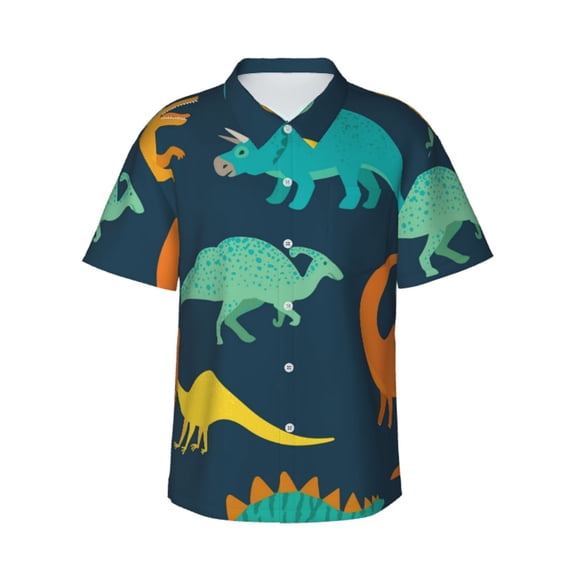 Bixox Men's Hawaiian Shirts Men's Hand Drawn Seamless Print Short-Sleeve Shirt-Large