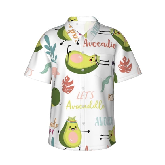 Bixox Men's Hawaiian Shirts Men's Happy Avocado Print Short-Sleeve Shirt-3X-Large