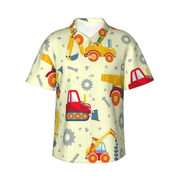 Bixox Men's Hawaiian Shirts Men's Heavy Equipment Print Short-Sleeve Shirt-Medium