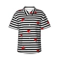 thumbnail image 1 of Bixox Men's Hawaiian Shirts Men's Ladybugs on Black and White Striped Print Short-Sleeve Shirt-Small, 1 of 8