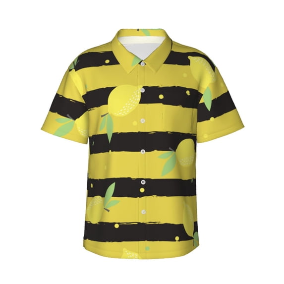 Bixox Men's Hawaiian Shirts Men's Lemon Print Short-Sleeve Shirt-X-Large