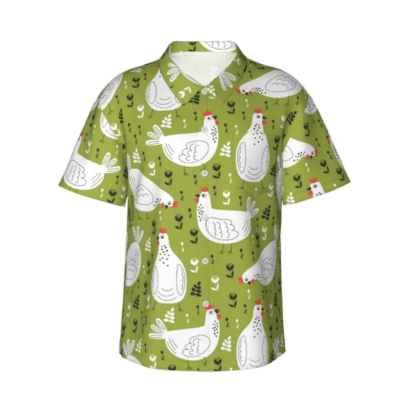 Bixox Men's Hawaiian Shirts Men's Lovely Chickens Print Short-Sleeve Shirt-Medium