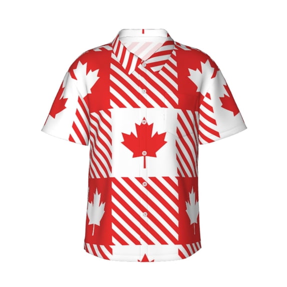 Bixox Men's Hawaiian Shirts Men's Maple Leaves1 Print Short-Sleeve Shirt-X-Large