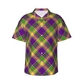thumbnail image 1 of Bixox Men's Hawaiian Shirts Men's Mardi Gras Plaid Print Short-Sleeve Shirt-3X-Large, 1 of 8