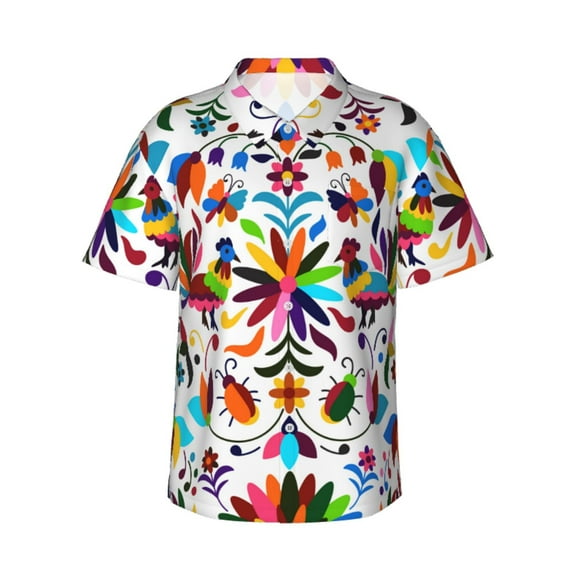 Bixox Men's Hawaiian Shirts Men's Mexican Bright Style Print Short-Sleeve Shirt-Large