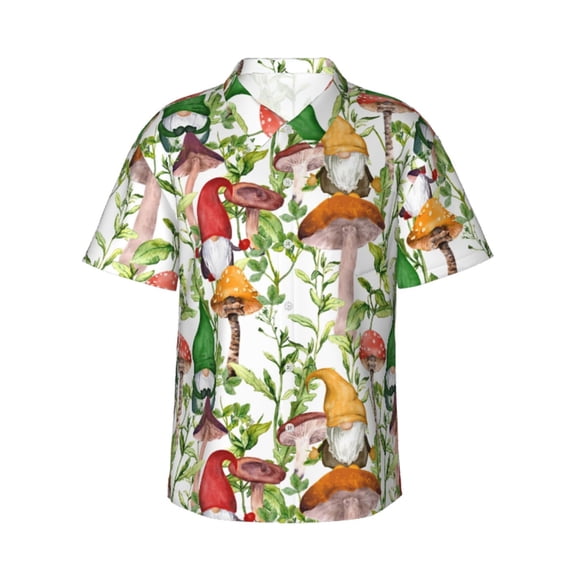 Bixox Men's Hawaiian Shirts Men's Mushrooms Gnomes Print Short-Sleeve Shirt-Medium