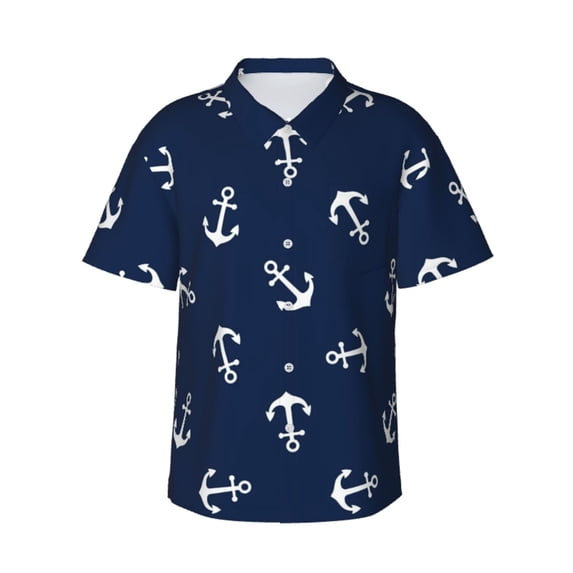 Bixox Men's Hawaiian Shirts Men's Nautical Themed Simple Anchors Print Short-Sleeve Shirt-Large