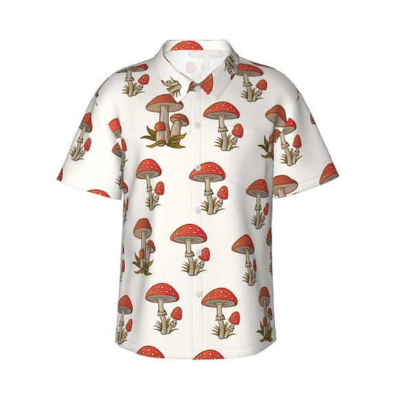 Bixox Men's Hawaiian Shirts Men's Red Mushrooms Print Short-Sleeve Shirt-3X-Large