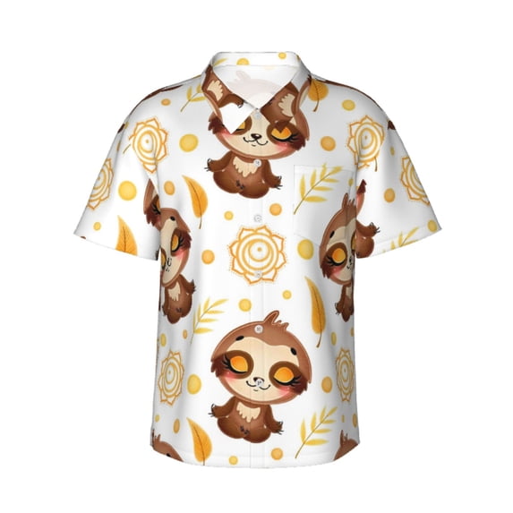 Bixox Men's Hawaiian Shirts Men's Sloth Yoga Print Short-Sleeve Shirt-XX-Large