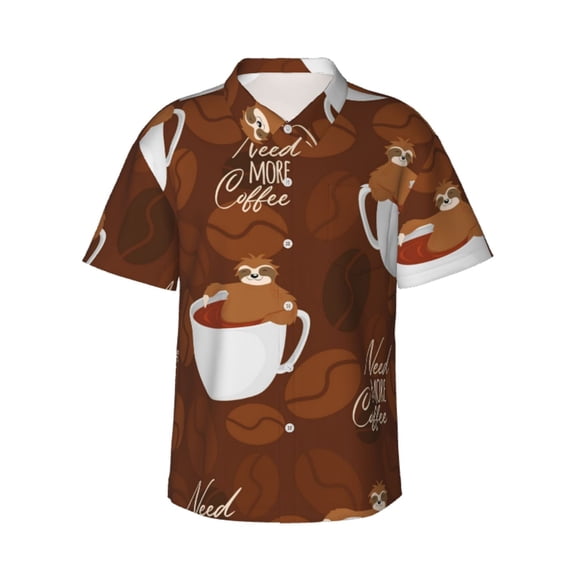 Bixox Men's Hawaiian Shirts Men's Sloths Need More Coffee Print Short-Sleeve Shirt-XX-Large