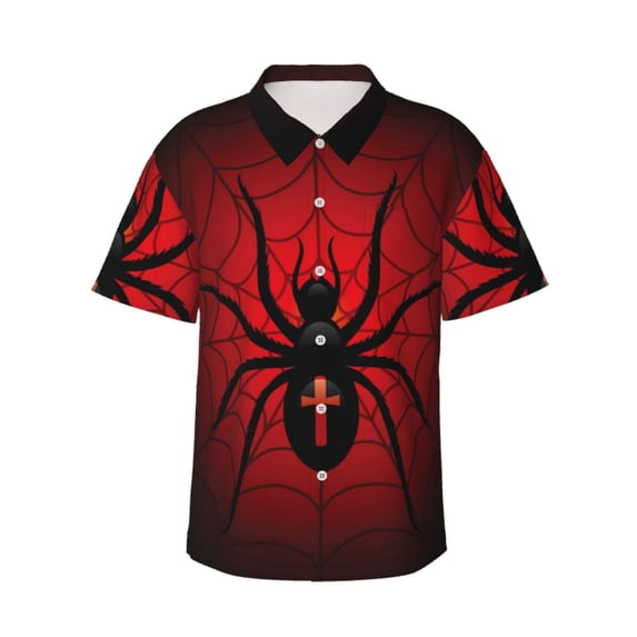 Bixox Men's Hawaiian Shirts Men's Spider on the Web Print Short-Sleeve Shirt-X-Large