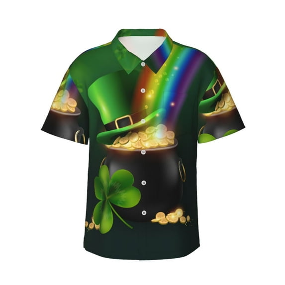 Bixox Men's Hawaiian Shirts Men's St. Patrick's Day4 Print Short-Sleeve Shirt-3X-Large