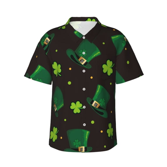 Bixox Men's Hawaiian Shirts Men's St. Patrick's Day8 Print Short-Sleeve Shirt-X-Large