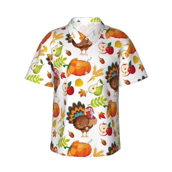 Bixox Men's Hawaiian Shirts Men's Thanksgiving Turkey Print Short-Sleeve Shirt-XX-Large