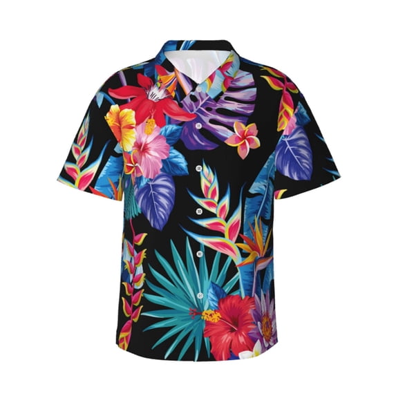 Bixox Men's Hawaiian Shirts Men's Tropical Palm Leaves Print Short-Sleeve Shirt-X-Large