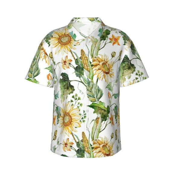 Bixox Men's Hawaiian Shirts Men's Watercolor Bright Sunflowers Print Short-Sleeve Shirt-Large