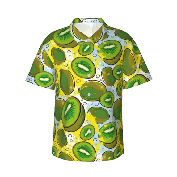 Bixox Men's Hawaiian Shirts Men's Watercolor Kiwi Fruits Summer Print Short-Sleeve Shirt-XX-Large