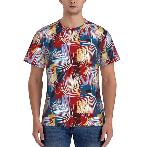 Bixox Men's Hawaiian Style Printed Short Sleeve Skinny Athletic T-Shirt