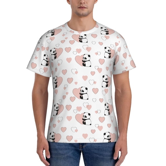 Bixox Men's Heart Panda Printed Short Sleeve Skinny Athletic T-Shirt